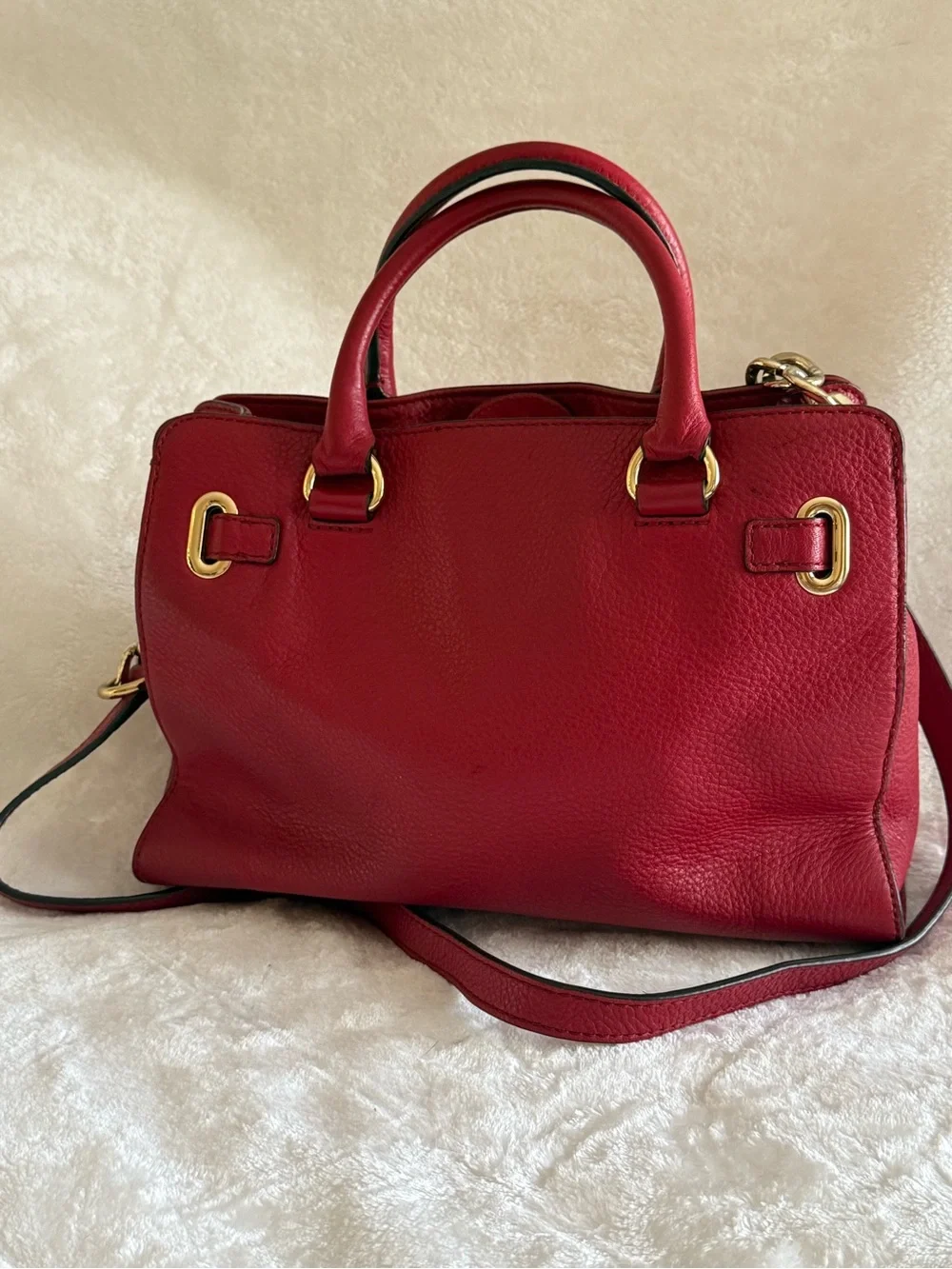 Michael Kors Red Leather Satchel with Gold Hardware